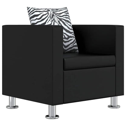 Sofa-Set Kunstleder 3-Sitzer + 2-Sitzer + Sessel Schwarz