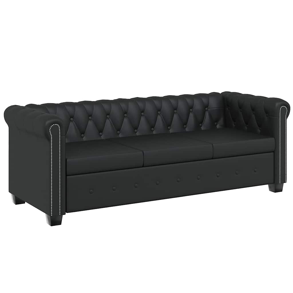 Chesterfield-Sofas 2-Sitzer und 3-Sitzer Kunstleder Schwarz