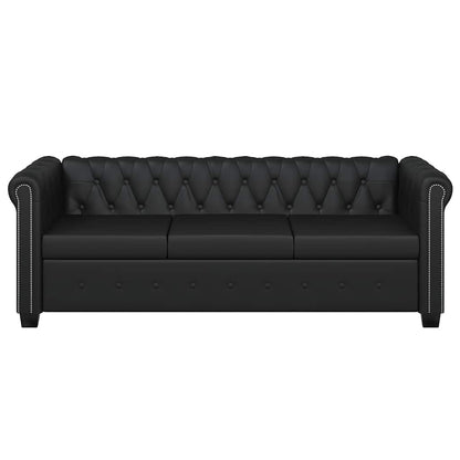 Chesterfield-Sofas 2-Sitzer und 3-Sitzer Kunstleder Schwarz