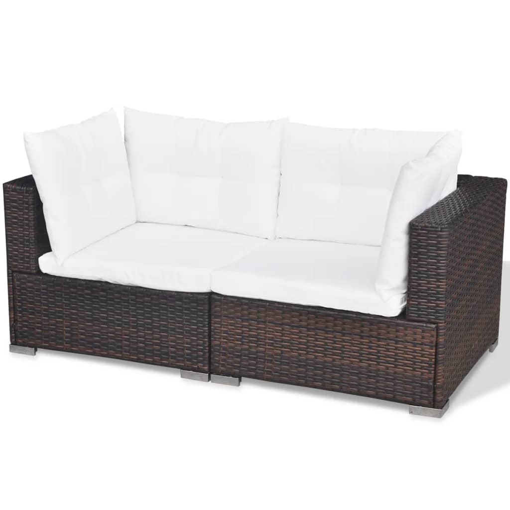 6-tlg. Garten-Lounge-Set mit Auflagen Poly Rattan Braun