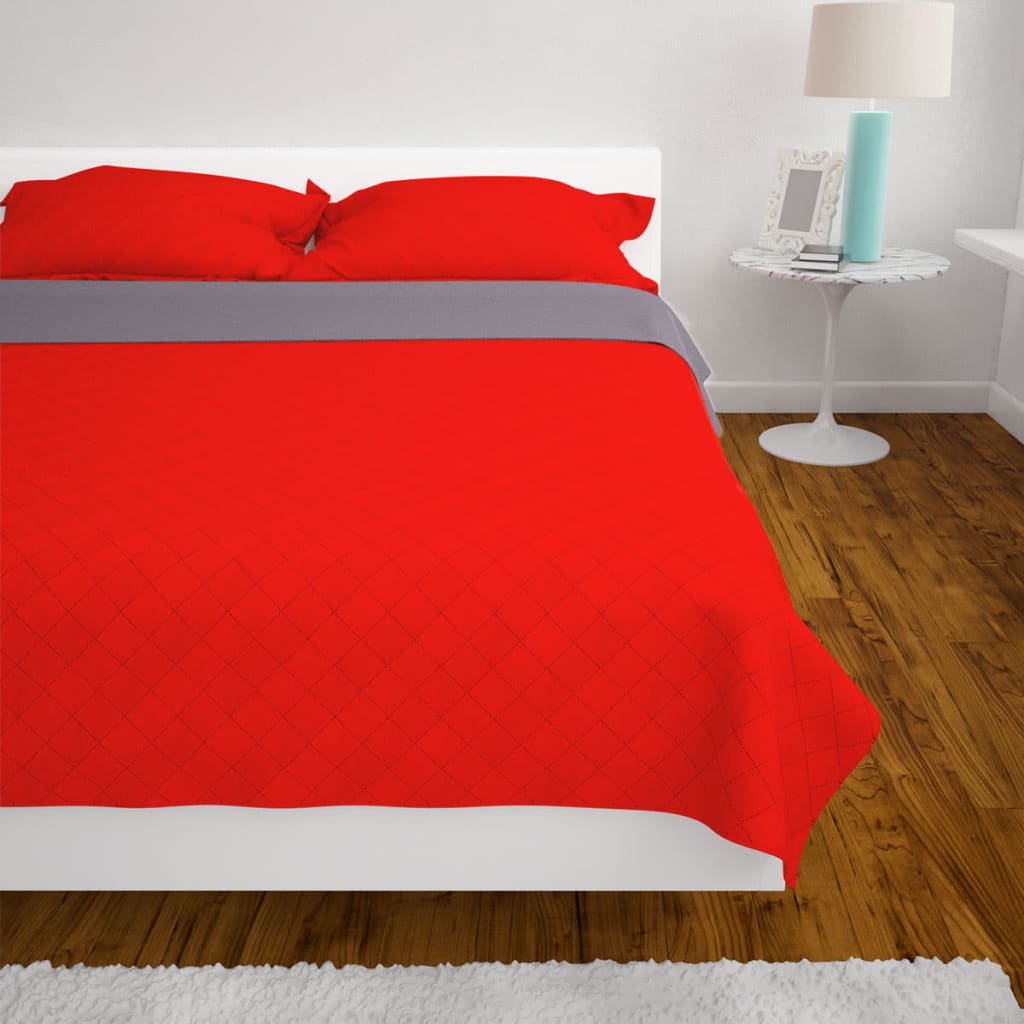 Zweiseitige Tagesdecke Gesteppt Rot und Grau 170x210 cm