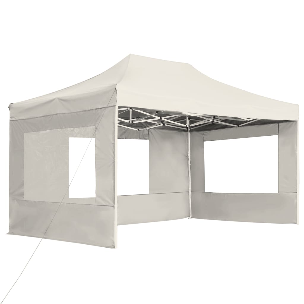 Profi-Partyzelt Faltbar mit Wänden Aluminium 4,5x3 m Creme