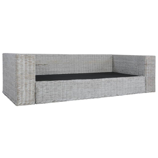 3-Sitzer-Sofa mit Kissen Grau Natürliches Rattan