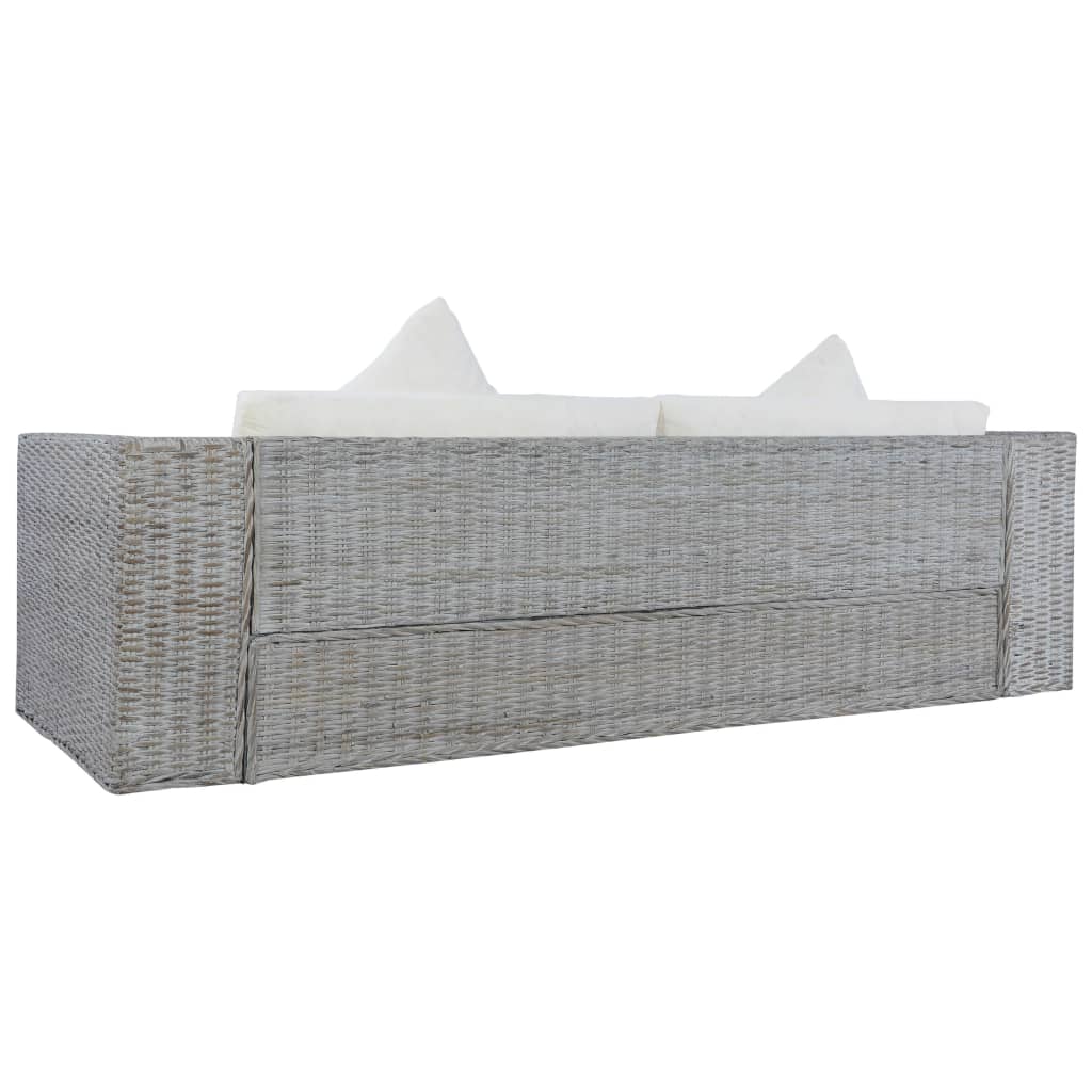 3-Sitzer-Sofa mit Kissen Grau Natürliches Rattan