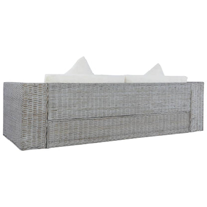 3-Sitzer-Sofa mit Kissen Grau Natürliches Rattan