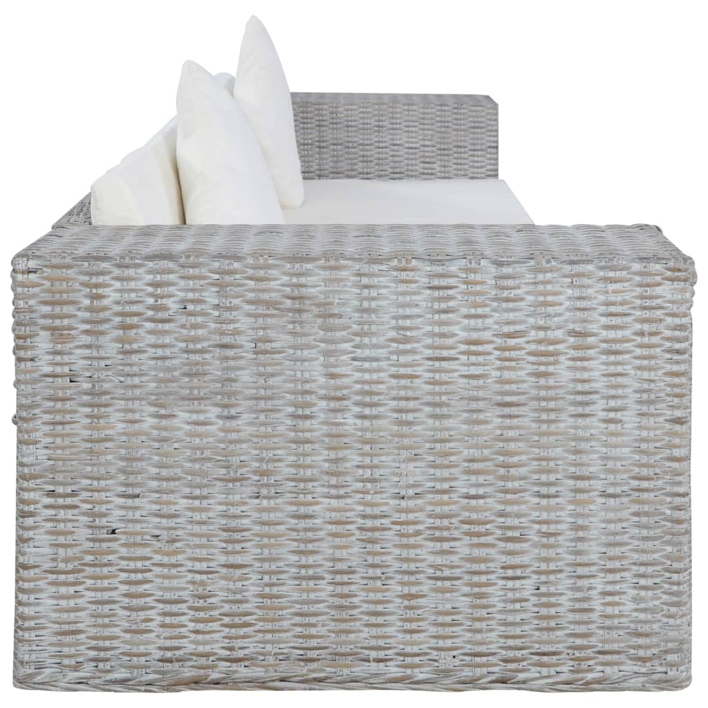 3-Sitzer-Sofa mit Kissen Grau Natürliches Rattan