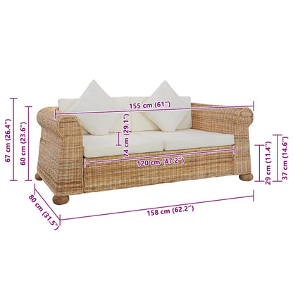 2-Sitzer-Sofa mit Kissen Natur Rattan