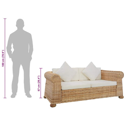 2-Sitzer-Sofa mit Kissen Natur Rattan
