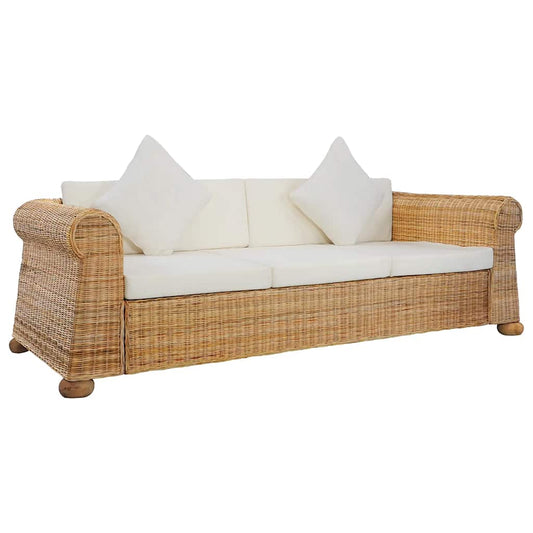 3-Sitzer-Sofa mit Kissen Natur Rattan