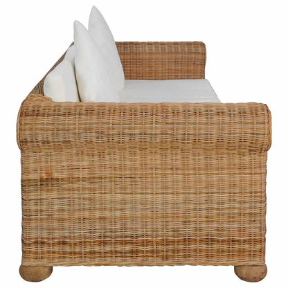 3-Sitzer-Sofa mit Kissen Natur Rattan