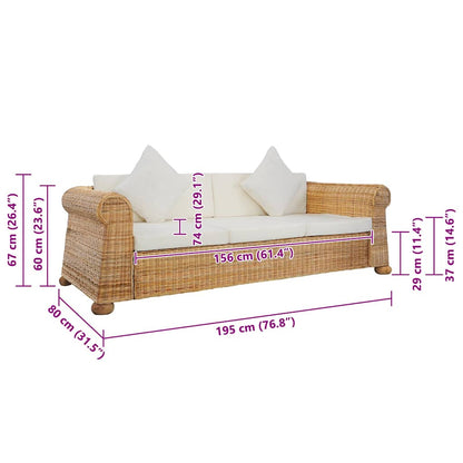 3-Sitzer-Sofa mit Kissen Natur Rattan