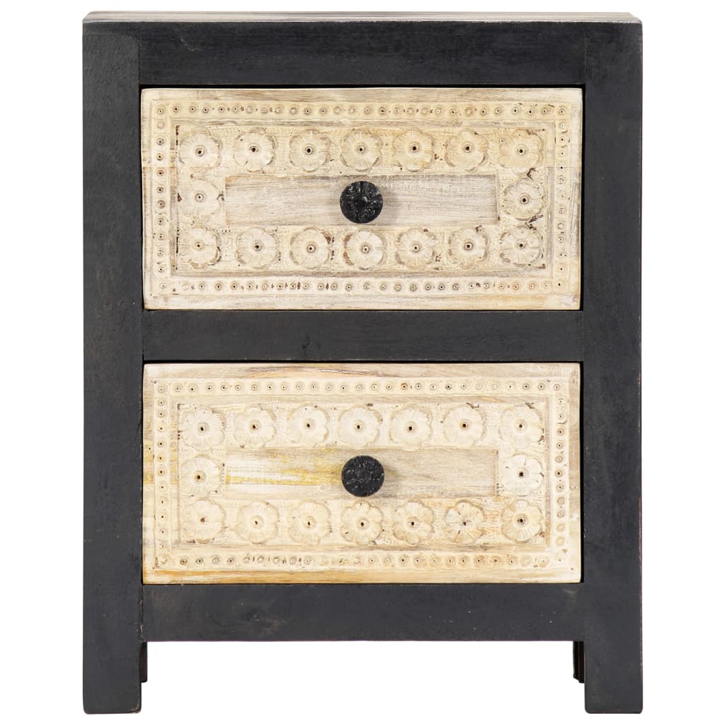 Nachttisch Handgeschnitzt Grau 40x30x50 cm Massivholz Mango