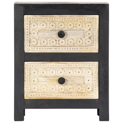 Nachttisch Handgeschnitzt Grau 40x30x50 cm Massivholz Mango