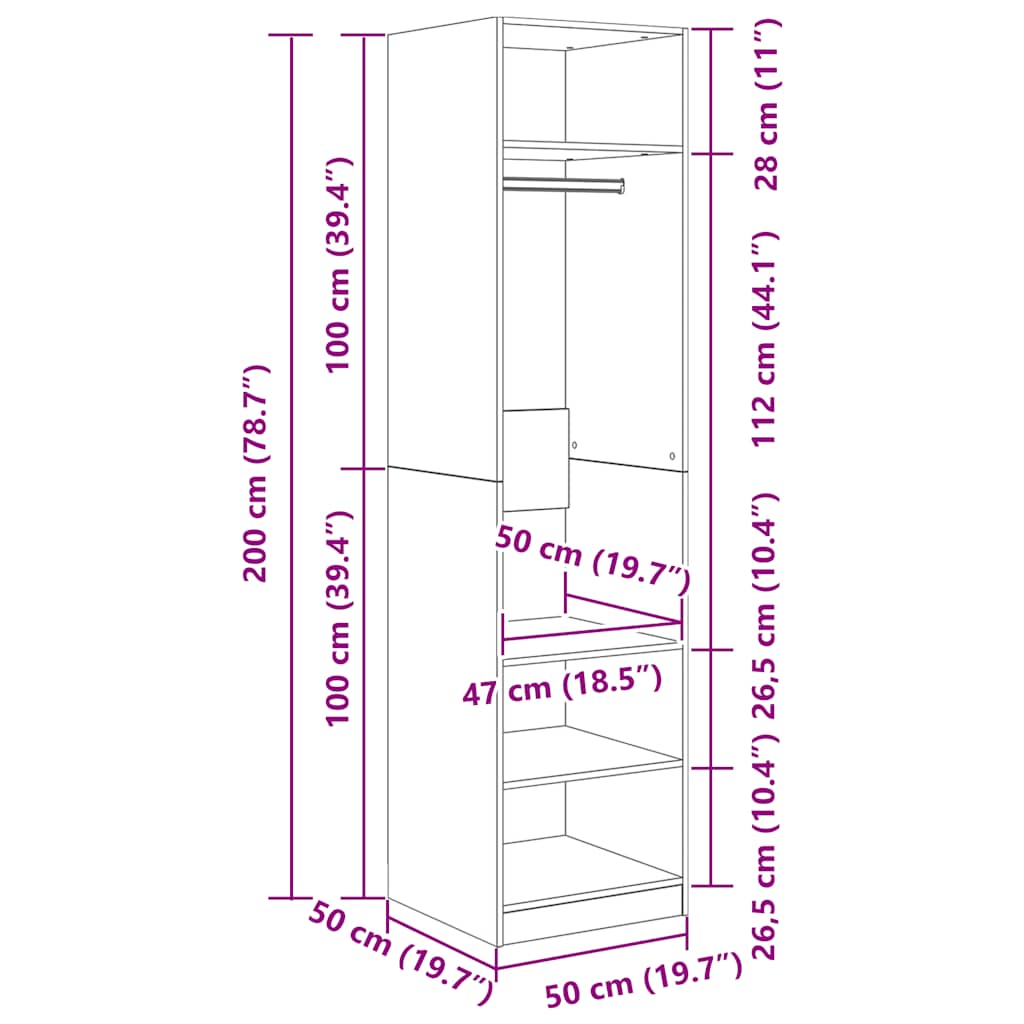 Kleiderschrank Weiß 50x50x200 cm Holzwerkstoff
