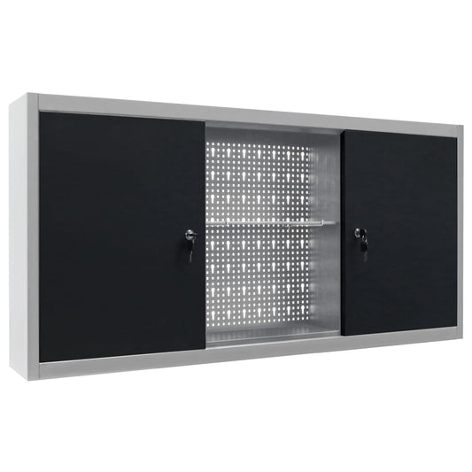 Wand-Werkzeugschrank Industrie-Stil Metall Grau und Schwarz