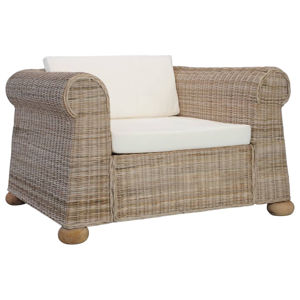 2-tlg. Sofagarnitur mit Kissen Natur Rattan