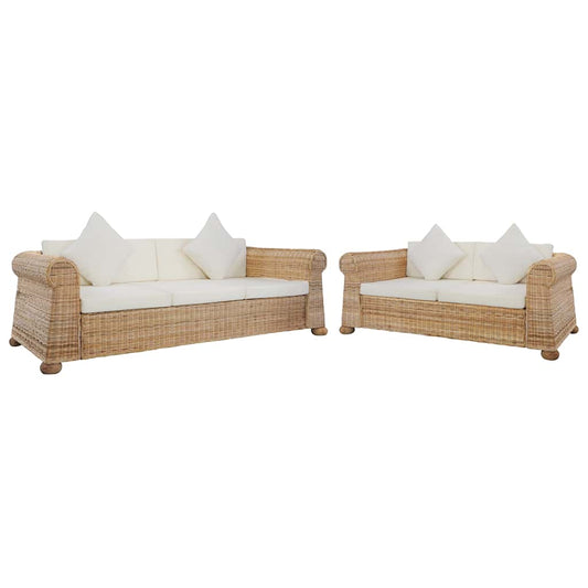 2-tlg. Sofagarnitur mit Kissen Natur Rattan