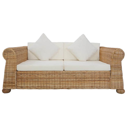 2-tlg. Sofagarnitur mit Kissen Natur Rattan
