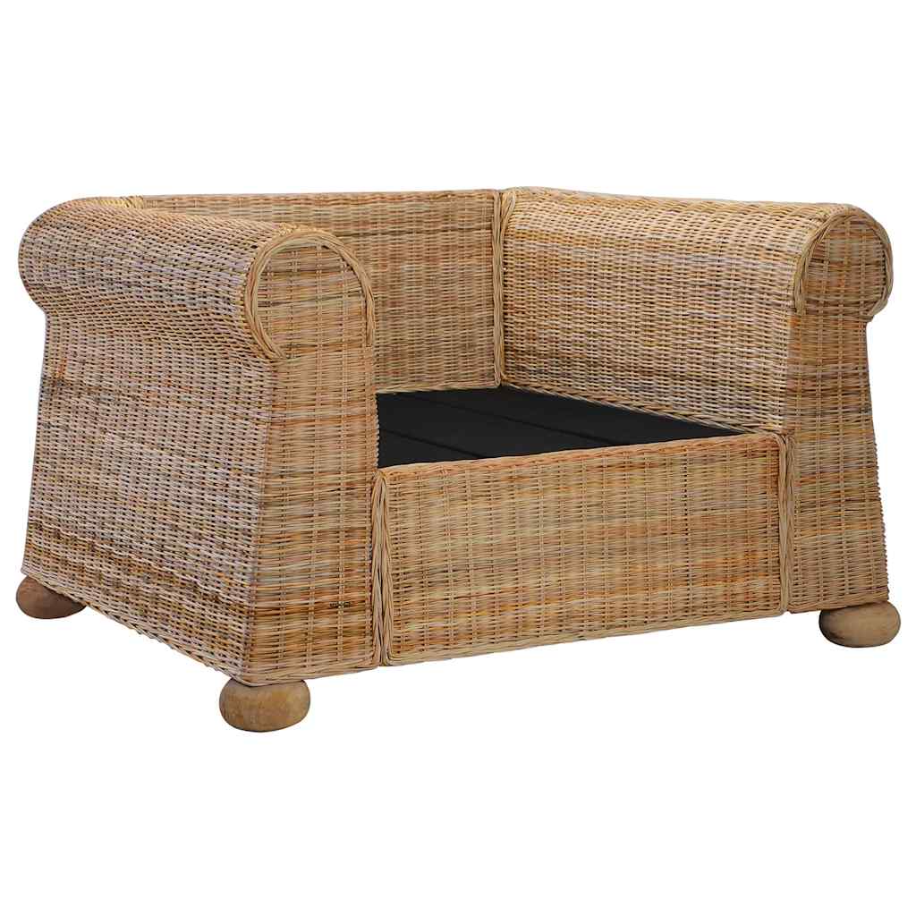 3-tlg. Sofagarnitur mit Kissen Natur Rattan
