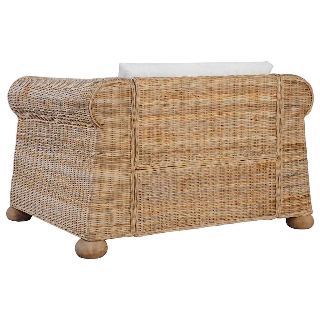 3-tlg. Sofagarnitur mit Kissen Natur Rattan