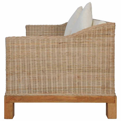 2-tlg. Sofagarnitur mit Kissen Natur Rattan