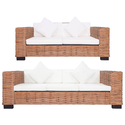2-tlg. Sofagarnitur mit Auflagen Natur Rattan