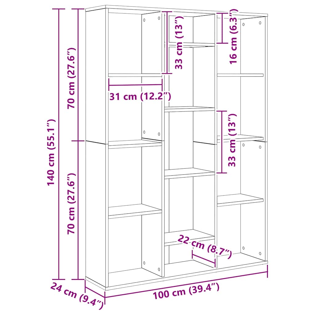 Raumteiler/Bücherregal Sonoma-Eiche 100x24x140 cm Holzwerkstoff