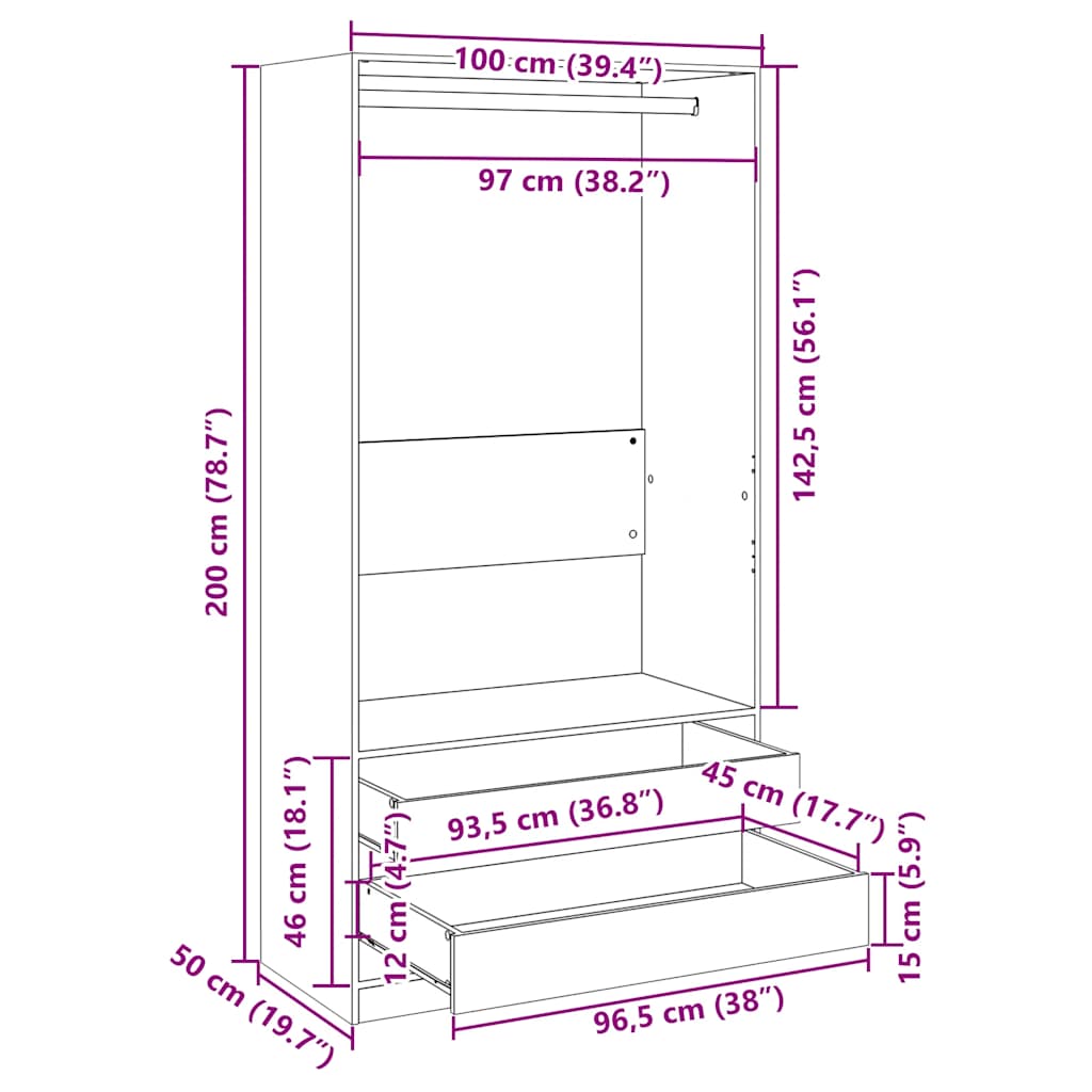 Kleiderschrank Weiß 100x50x200 cm Holzwerkstoff