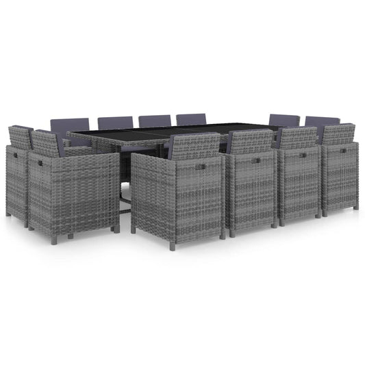 13-tlg. Garten-Essgruppe mit Auflagen Poly Rattan Anthrazit