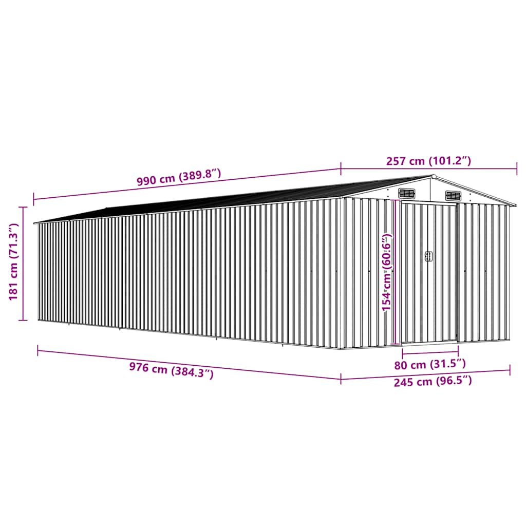 Gerätehaus Grau 257x990x181 cm Verzinkter Stahl