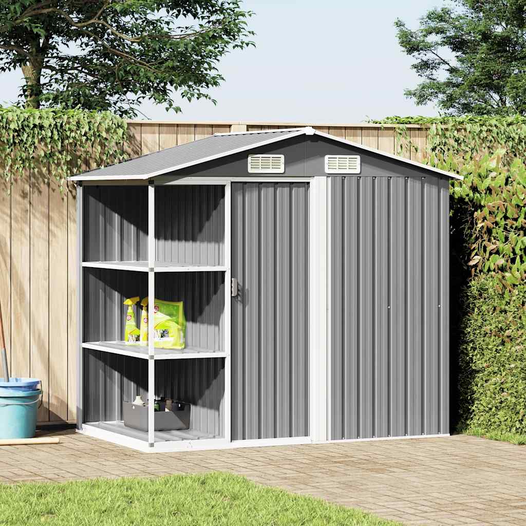 Gartenhaus mit Regal Grau 205x130x183 cm Eisen