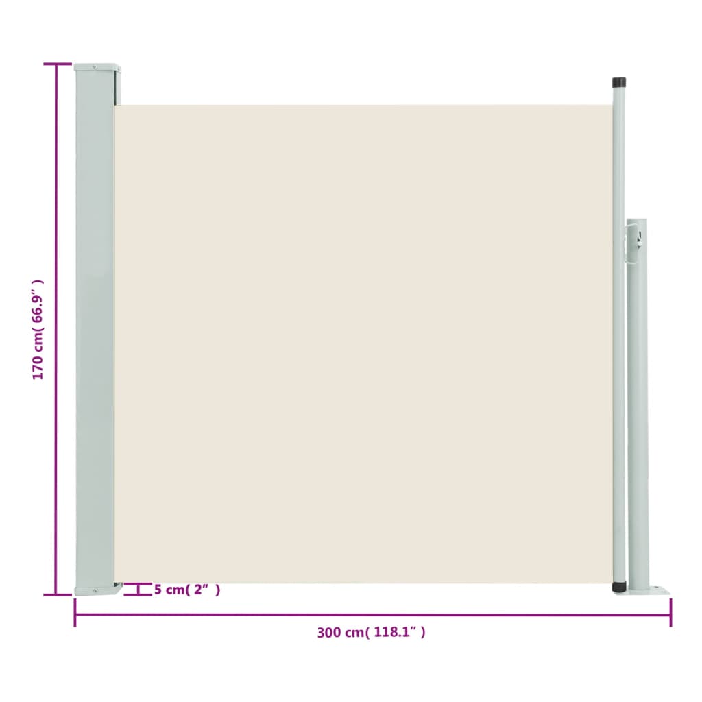 Ausziehbare Seitenmarkise 170×300 cm Creme