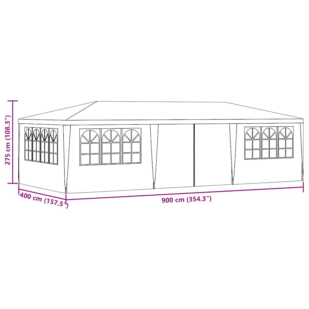 Profi-Partyzelt mit Seitenwänden 4×9 m Weiß 90 g/m²
