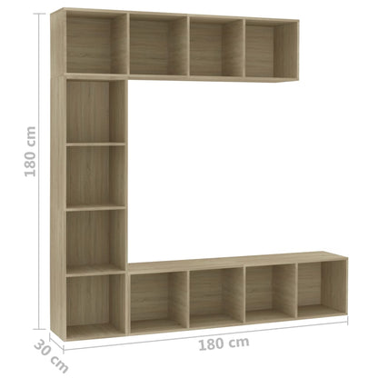 3-tlg. Bücher-/TV-Schrank Set Sonoma-Eiche 180x30x180 cm