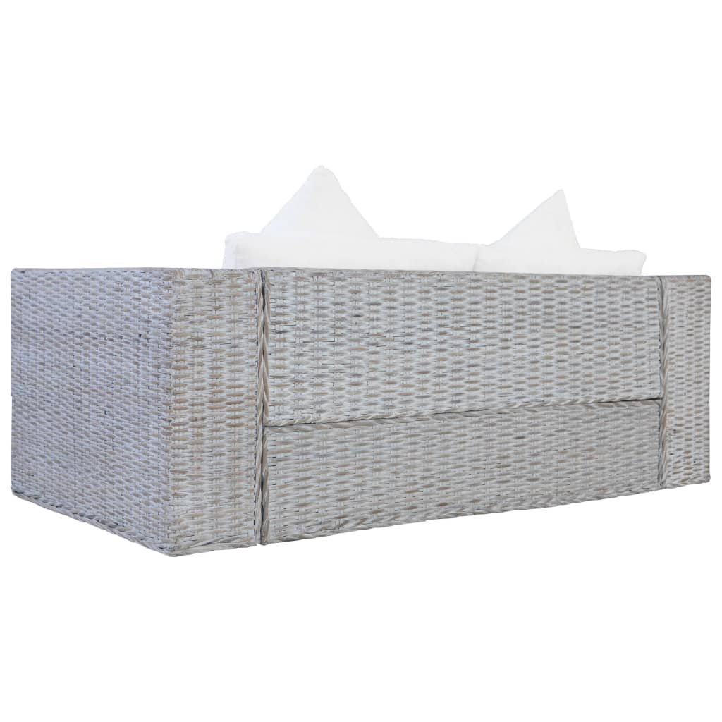 2-tlg. Sofagarnitur mit Auflagen Grau Natur Rattan