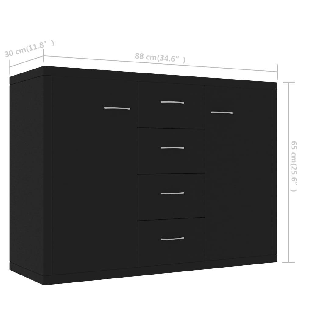 Sideboard Schwarz 88x30x65 cm Holzwerkstoff