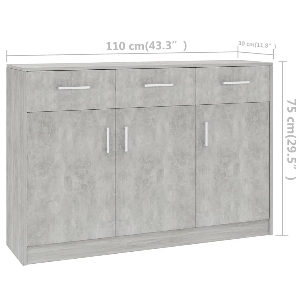 Sideboard Betongrau 110x30x75 cm Holzwerkstoff