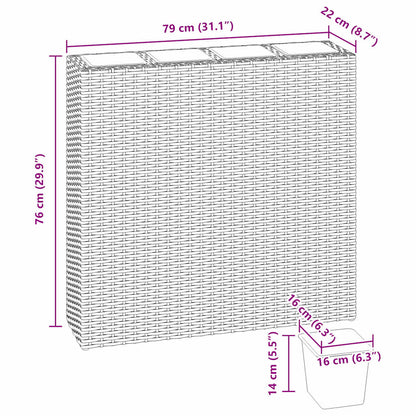 Garten-Hochbeet mit 4 Töpfen 2 Stk. Poly Rattan Braun