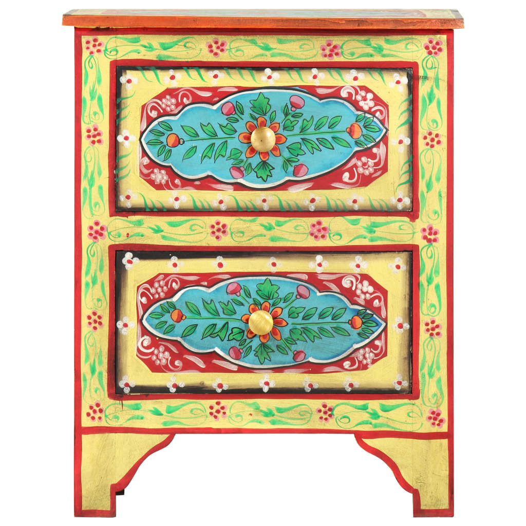 Handbemalter Nachttisch 40×30×50 cm Mango Massivholz