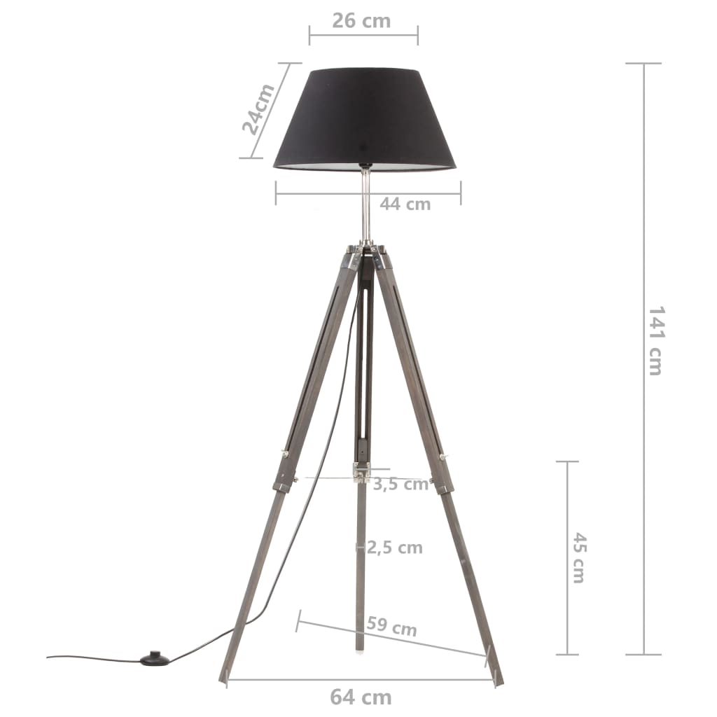 Stativlampe Schwarz und Golden Teak Massivholz 141 cm