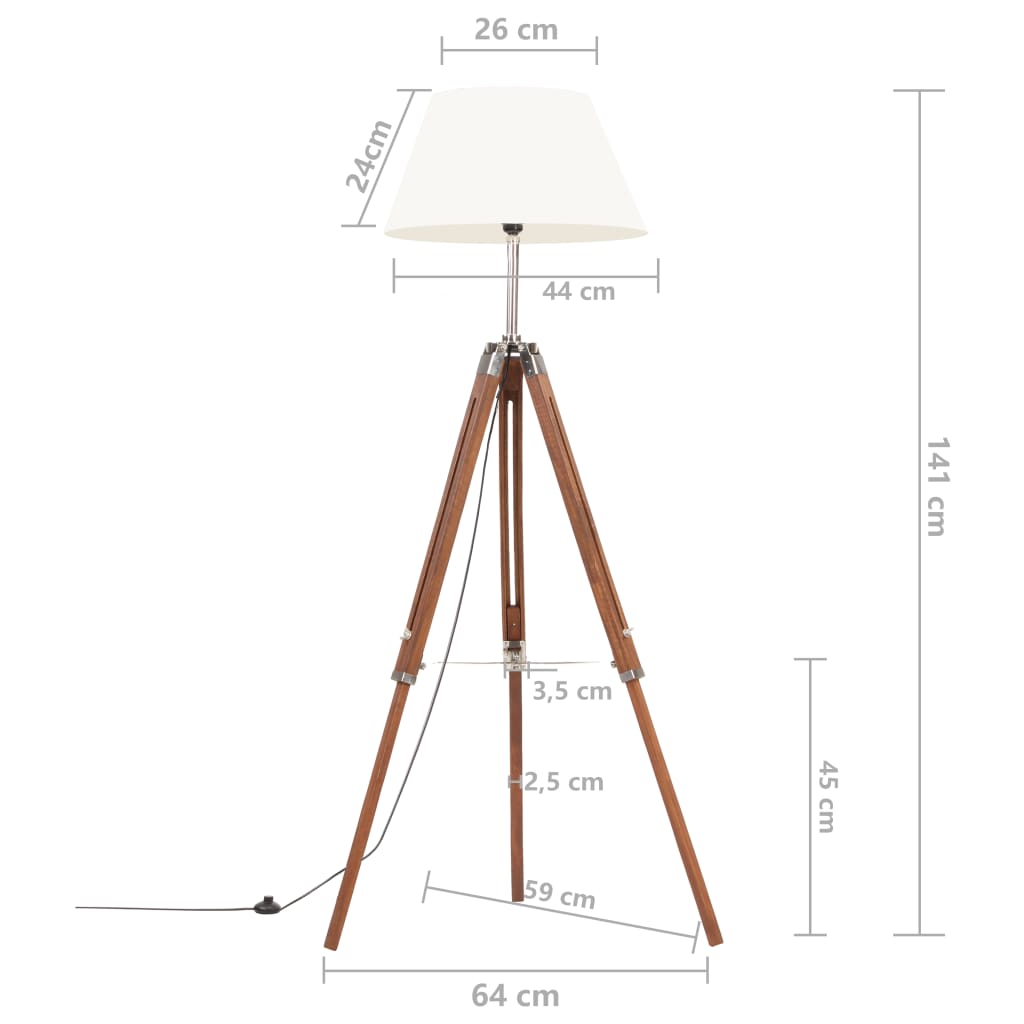 Stativlampe Honigbraun und Weiß Teak Massivholz 141 cm