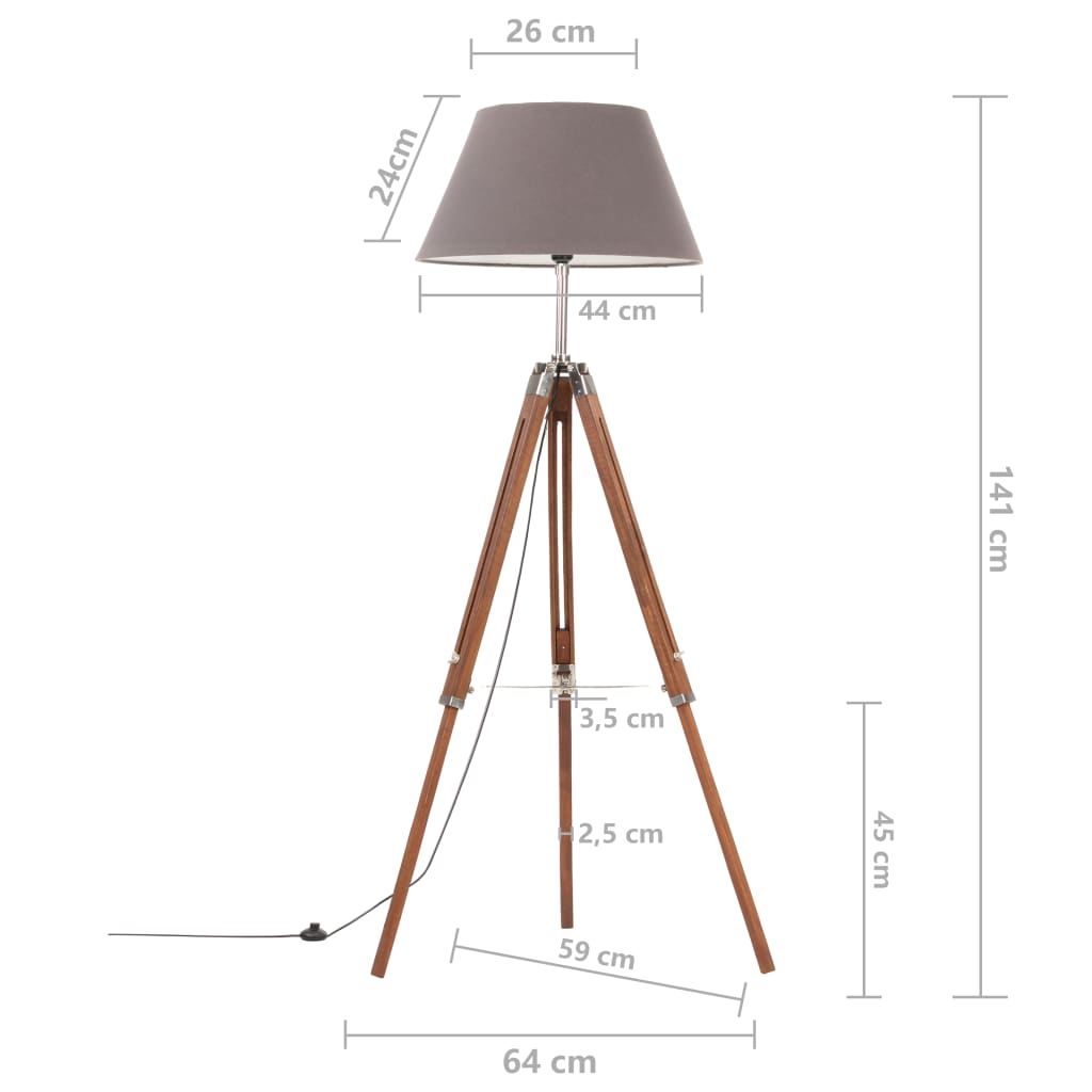 Stativlampe Honigbraun und Grau Teak Massivholz 141 cm