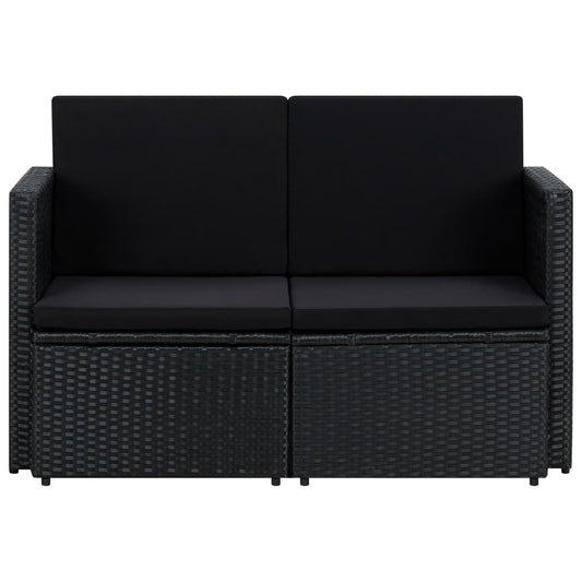 2-Sitzer-Gartensofa mit Auflagen Schwarz Poly Rattan