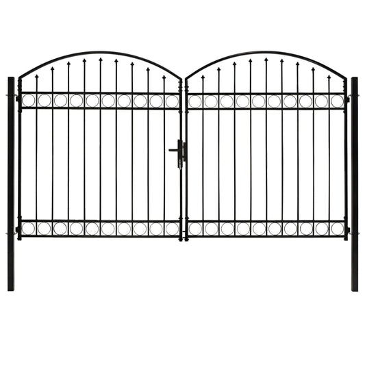 Zauntor Doppelflügel Gewölbte Spitze Stahl 300x200 cm Schwarz