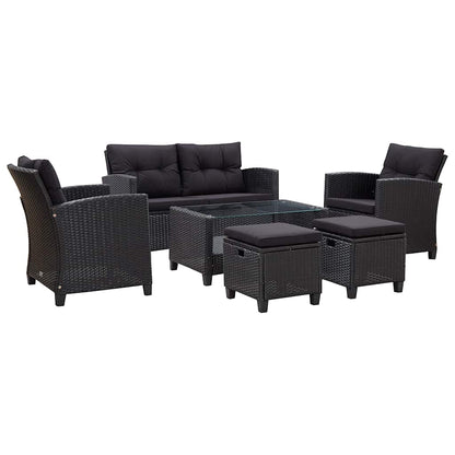 6-tlg. Garten-Sofagarnitur mit Auflagen Poly Rattan Schwarz