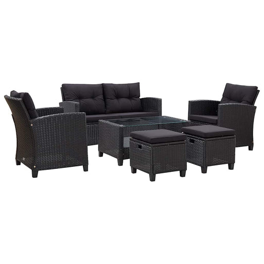 6-tlg. Garten-Sofagarnitur mit Auflagen Poly Rattan Schwarz