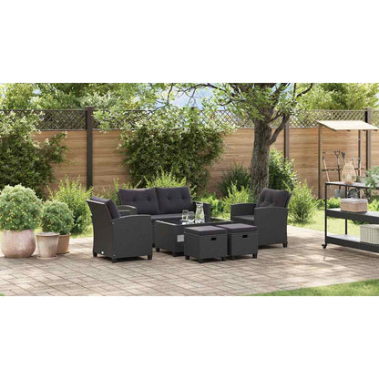 6-tlg. Garten-Sofagarnitur mit Auflagen Poly Rattan Schwarz