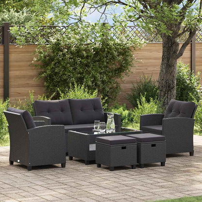 6-tlg. Garten-Sofagarnitur mit Auflagen Poly Rattan Schwarz