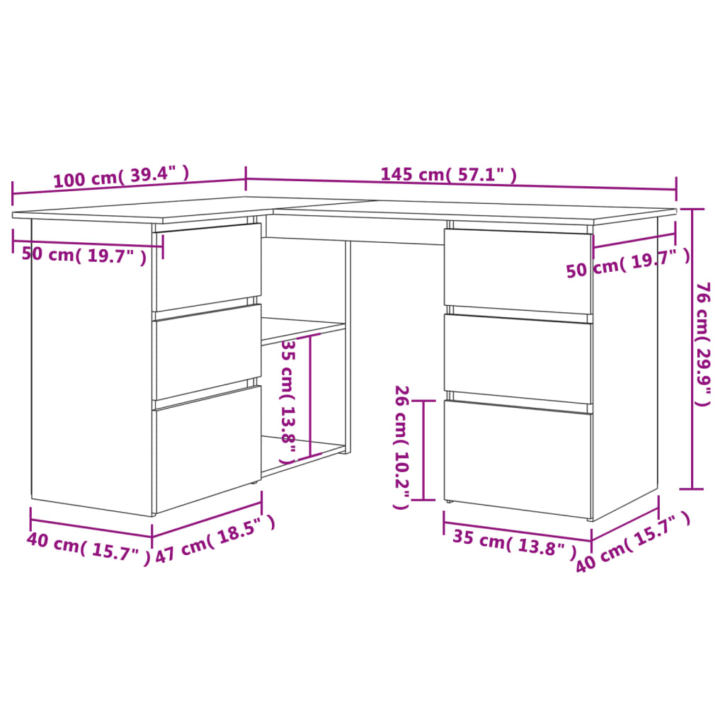 Eckschreibtisch Weiß 145x100x76 cm Holzwerkstoff