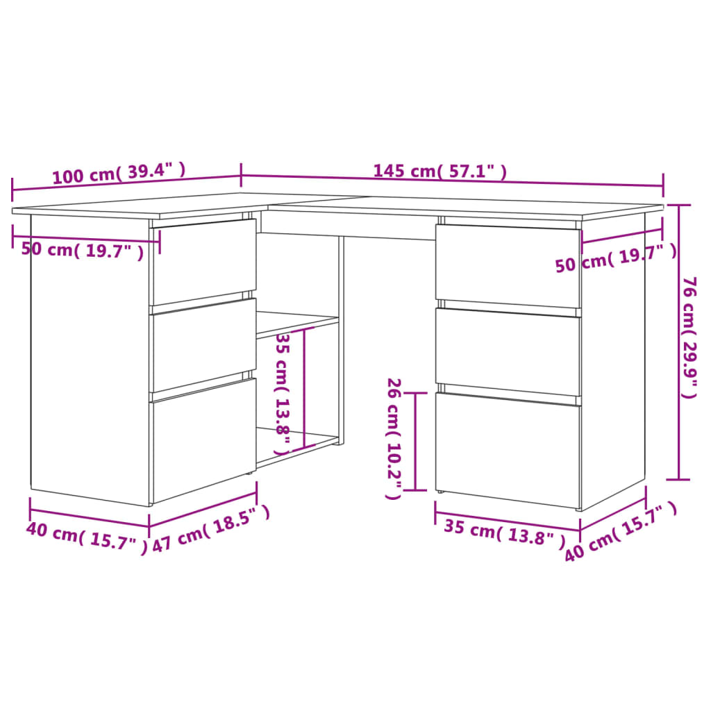 Eckschreibtisch Betongrau 145x100x76 cm Holzwerkstoff